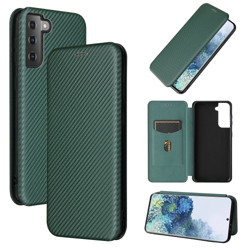 

For Samsung Galaxy S21+ 5G Carbon Fiber Texture Magnetic Horizontal Flip TPU + PC + PU Leather Case with Card Slot(Green)