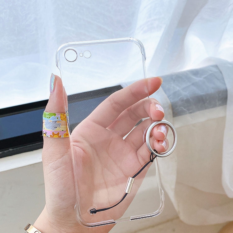 

Non-frame Four-corner Shockproof PC Case with Finger Ring Strap For iPhone SE 2020 / 8 / 7(White)