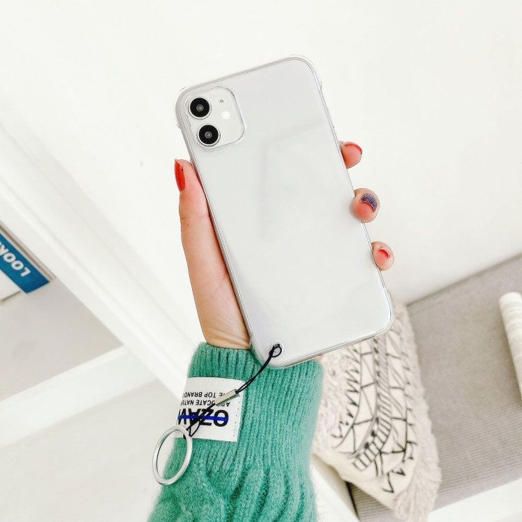 

Non-frame Four-corner Shockproof PC Case with Finger Ring Strap For iPhone 11(White)