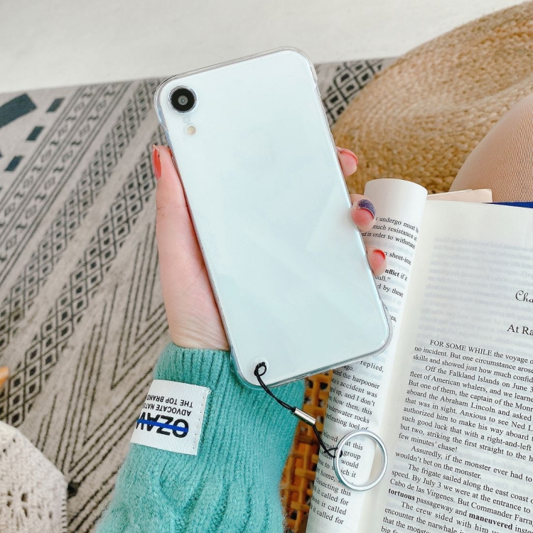 

Non-frame Four-corner Shockproof PC Case with Finger Ring Strap For iPhone XR(White)