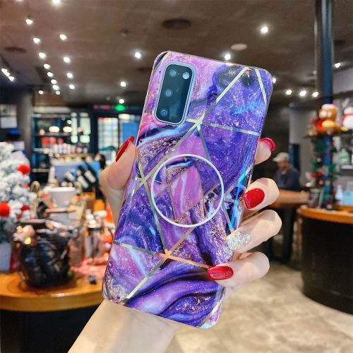 

For Samsung Galaxy A31 Splicing Marble Pattern Gilding TPU Protective Case with Foldable Holder(Purple)