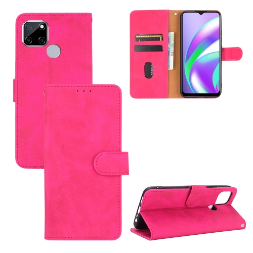 

For OPPO A15 Solid Color Skin Feel Magnetic Buckle Horizontal Flip Calf Texture PU Leather Case with Holder & Card Slots & Wallet(Rose Red)