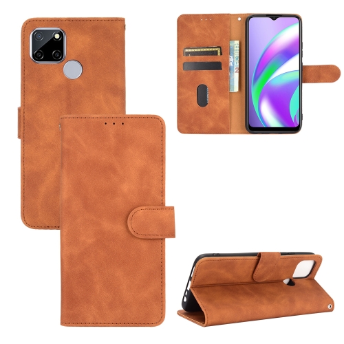 

For OPPO A15 Solid Color Skin Feel Magnetic Buckle Horizontal Flip Calf Texture PU Leather Case with Holder & Card Slots & Wallet(Brown)
