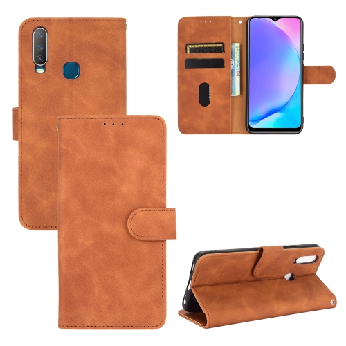 

For vivo Y17 / Y15 / Y12 Solid Color Skin Feel Magnetic Buckle Horizontal Flip Calf Texture PU Leather Case with Holder & Card Slots & Wallet(Brown)