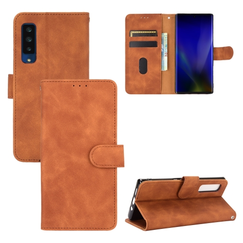 

For Fujitsu Arrows NX9 F-52A Solid Color Skin Feel Magnetic Buckle Horizontal Flip Calf Texture PU Leather Case with Holder & Card Slots & Wallet(Brown)