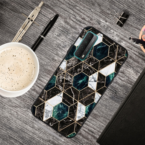 

For Huawei P Smart 2021 Frosted Fashion Marble Shockproof TPU Protective Case(Hexagon Black)