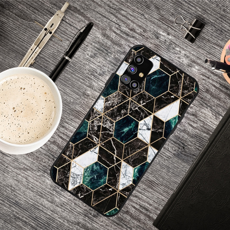 

For Samsung Galaxy M31s Frosted Fashion Marble Shockproof TPU Protective Case(Hexagon Black)