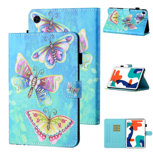 

For Huawei MatePad T 8 Colored Drawing Stitching Horizontal Flip Leather Case TPU Bottom Case with Holder & Card Slots & Anti-skid Strip & Pen Slot(Color Butterfly)