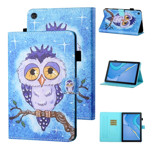 

For Huawei Honor Pad 6 / X6 & Enjoy 2 & MatePad T10 / T10S Colored Drawing Stitching Horizontal Flip Leather Case TPU Bottom Case with Holder & Card Slots & Anti-skid Strip & Pen Slot(Blue Background Owl)