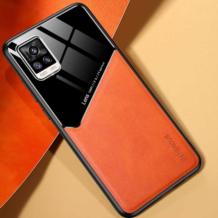 

For vivo V20 All-inclusive Leather + Organic Glass Protective Case with Metal Iron Sheet(Yellow)