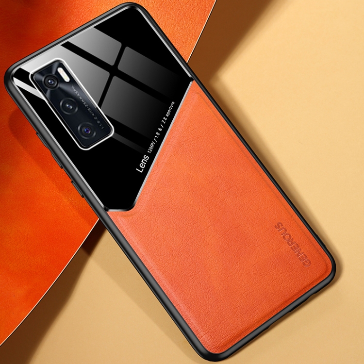 

For vivo V20 SE All-inclusive Leather + Organic Glass Protective Case with Metal Iron Sheet(Yellow)