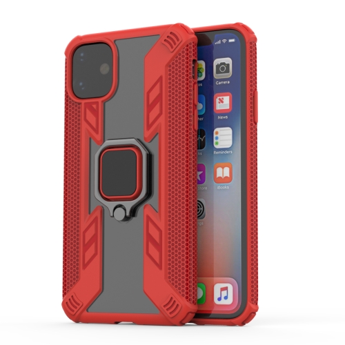 

For iPhone 11 Iron Warrior Shockproof PC + TPU Protective Case with 360 Degree Rotation Ring Holder(Red)