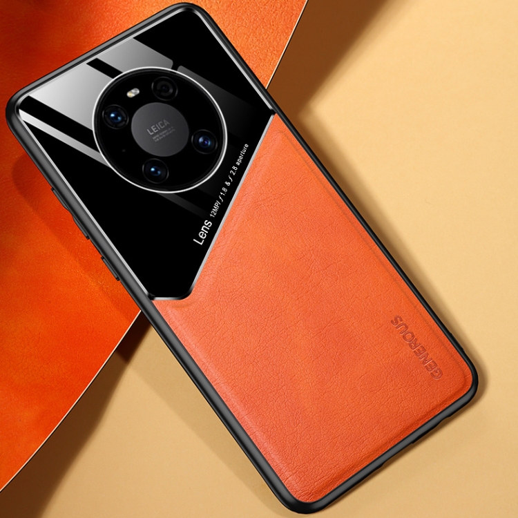 

For Huawei Mate 40 Pro All-inclusive Leather + Organic Glass Protective Case with Metal Iron Sheet(Yellow)