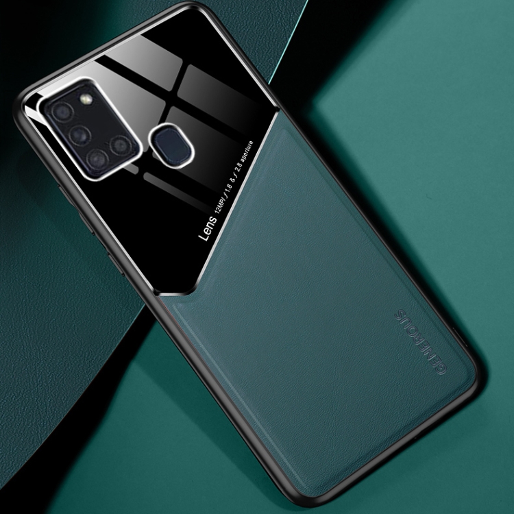 

For Samsung Galaxy A21s All-inclusive Leather + Organic Glass Protective Case with Metal Iron Sheet(Green)