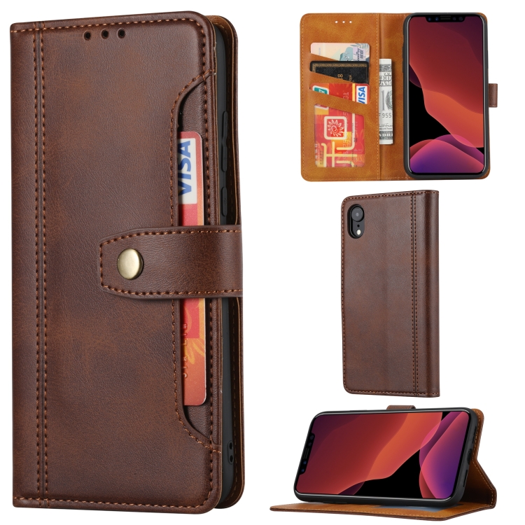 

Calf Texture Double Fold Clasp Horizontal Flip Leather Case with Photo Frame & Holder & Card Slots & Wallet For iPhone XR(Coffee)
