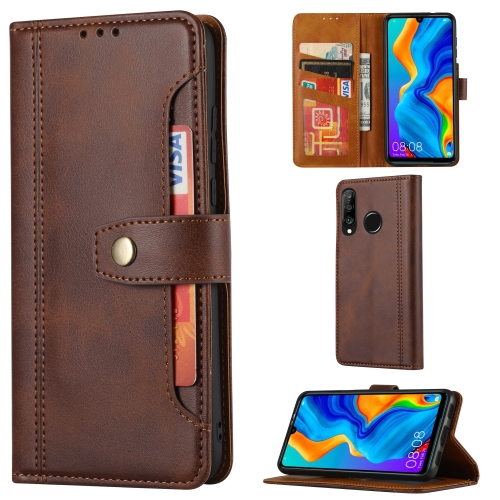 

For Huawei P30 Lite Calf Texture Double Fold Clasp Horizontal Flip Leather Case with Photo Frame & Holder & Card Slots & Wallet(Coffee)