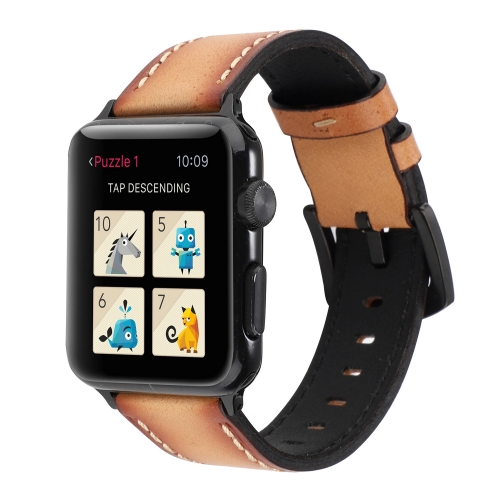 

Retro Head-layer Cowhide Genuine Leather Watchband For Apple Watch Series 6 & SE & 5 & 4 40mm / 3 & 2 & 1 38mm(Light Brown)