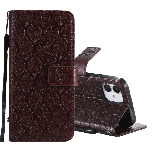 

Pressed Printing Rattan Flower Pattern Horizontal Flip PU Leather Case with Holder & Card Slots & Wallet & Photo Frame For iPhone 12 mini(Brown)