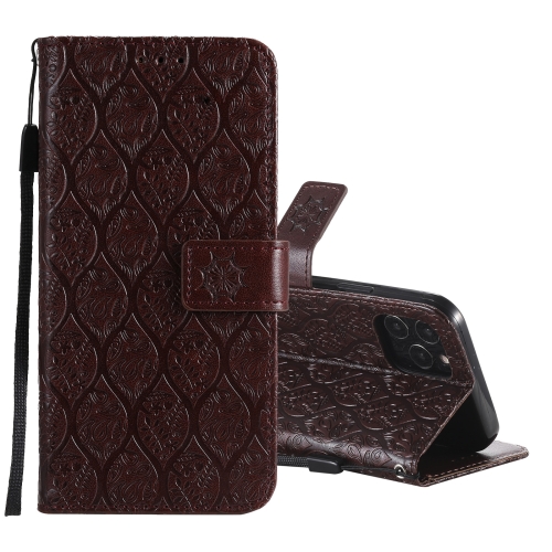 

Pressed Printing Rattan Flower Pattern Horizontal Flip PU Leather Case with Holder & Card Slots & Wallet & Photo Frame For iPhone 12 / 12 Pro(Brown)