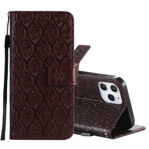 

Pressed Printing Rattan Flower Pattern Horizontal Flip PU Leather Case with Holder & Card Slots & Wallet & Photo Frame For iPhone 12 Pro Max(Brown)