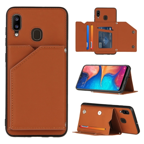 

For Samsung Galaxy A20 & A30 Skin Feel PU + TPU + PC Back Cover Shockproof Case with Card Slots & Holder & Photo Frame(Brown)