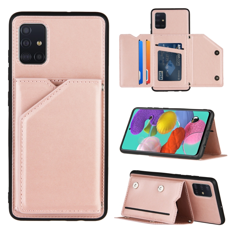 

For Samsung Galaxy A51 Skin Feel PU + TPU + PC Back Cover Shockproof Case with Card Slots & Holder & Photo Frame(Rose Gold)