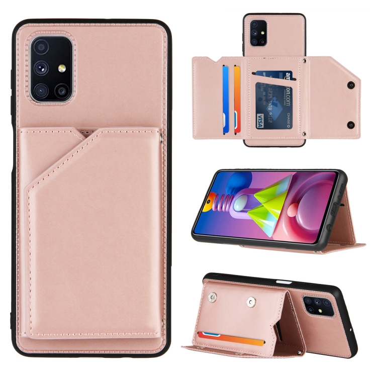 

For Samsung Galaxy M51 Skin Feel PU + TPU + PC Back Cover Shockproof Case with Card Slots & Holder & Photo Frame(Rose Gold)
