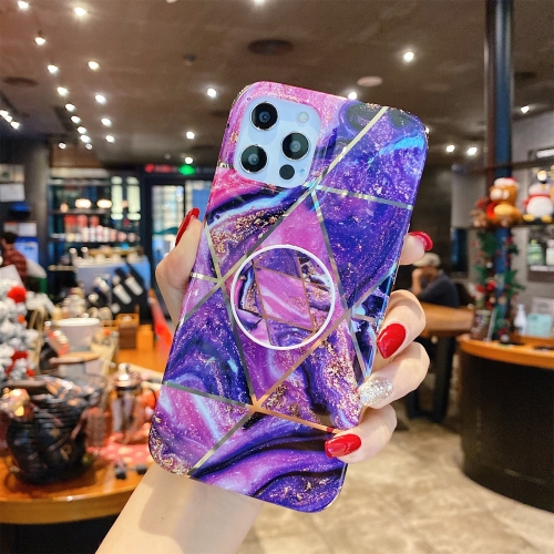 

Splicing Marble Pattern Gilding TPU Protective Case with Foldable Holder For iPhone 11(Purple)