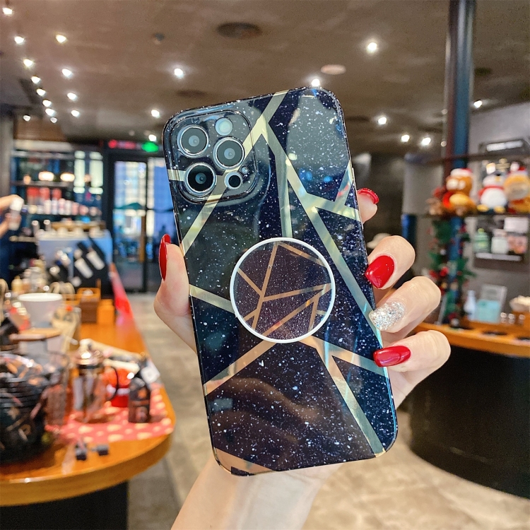 

Splicing Marble Pattern Gilding TPU Protective Case with Foldable Holder For iPhone 11 Pro Max(Black)