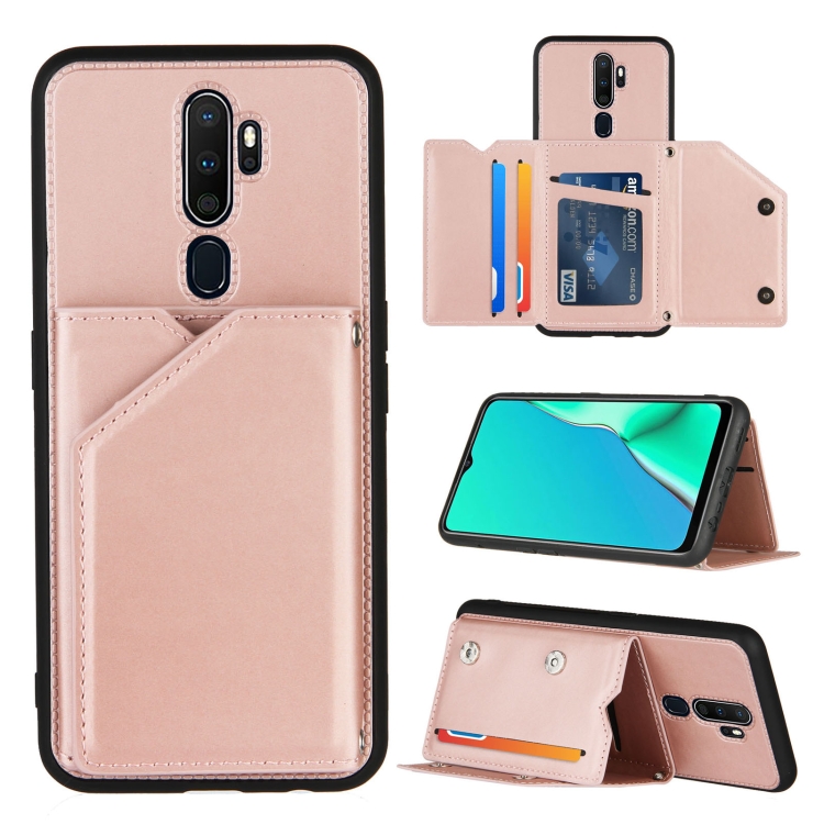 

For OPPO A9 2020 Skin Feel PU + TPU + PC Back Cover Shockproof Case with Card Slots & Holder & Photo Frame(Rose Gold)