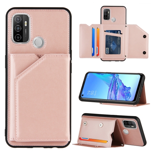 

For OPPO A53 Skin Feel PU + TPU + PC Back Cover Shockproof Case with Card Slots & Holder & Photo Frame(Rose Gold)