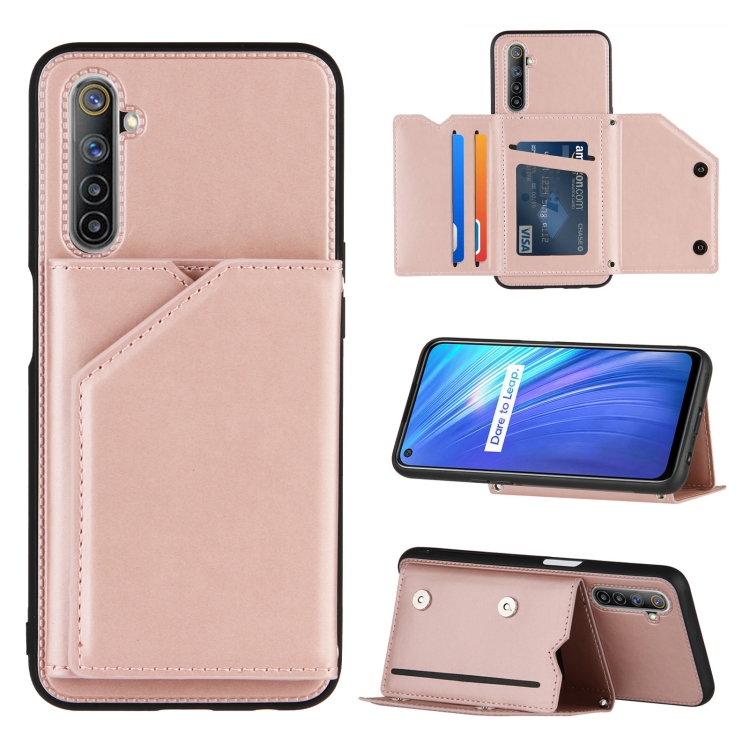 

For OPPO Realme 6 Skin Feel PU + TPU + PC Back Cover Shockproof Case with Card Slots & Holder & Photo Frame(Rose Gold)