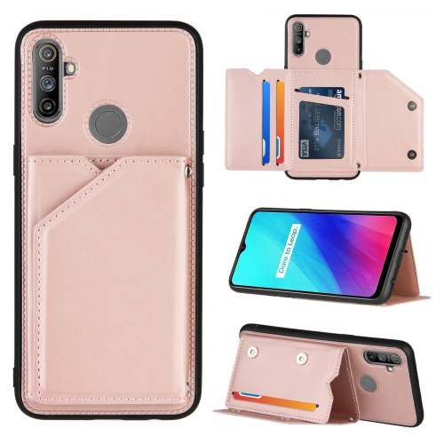 

For OPPO Realme C3 Skin Feel PU + TPU + PC Back Cover Shockproof Case with Card Slots & Holder & Photo Frame(Rose Gold)