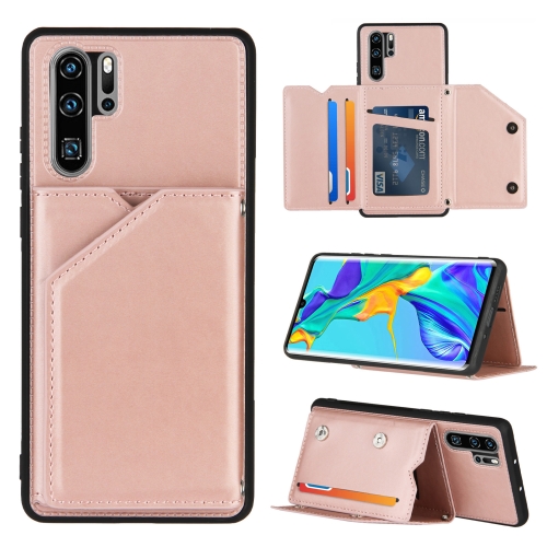 

For Huawei P30 Pro Skin Feel PU + TPU + PC Back Cover Shockproof Case with Card Slots & Holder & Photo Frame(Rose Gold)