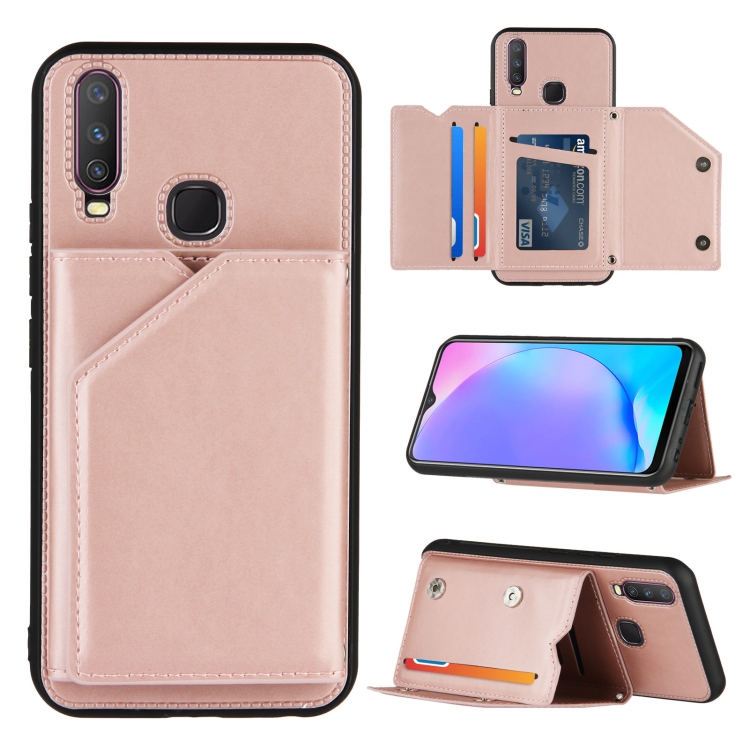 

For vivo Y17 & Y15 & Y12 Skin Feel PU + TPU + PC Back Cover Shockproof Case with Card Slots & Holder & Photo Frame(Rose Gold)