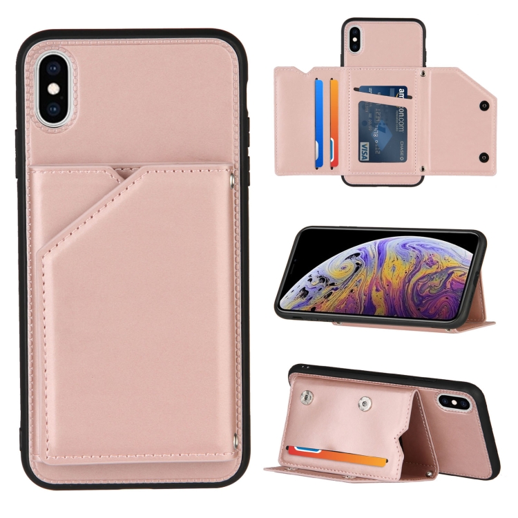 

Skin Feel PU + TPU + PC Back Cover Shockproof Case with Card Slots & Holder & Photo Frame For iPhone X / XS(Rose Gold)