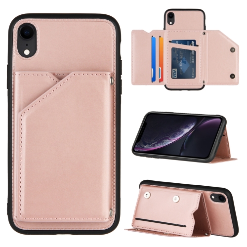 

Skin Feel PU + TPU + PC Back Cover Shockproof Case with Card Slots & Holder & Photo Frame For iPhone XR(Rose Gold)