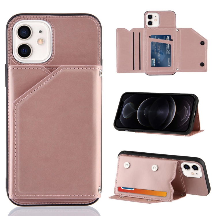 

Skin Feel PU + TPU + PC Back Cover Shockproof Case with Card Slots & Holder & Photo Frame For iPhone 12 / 12 Pro(Rose Gold)