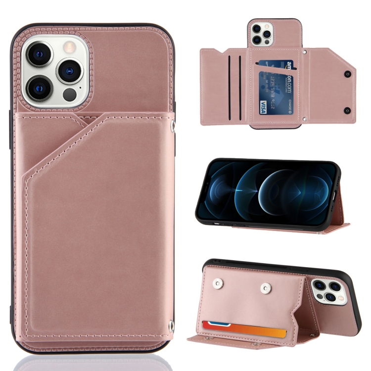 

Skin Feel PU + TPU + PC Back Cover Shockproof Case with Card Slots & Holder & Photo Frame For iPhone 12 Pro Max(Rose Gold)