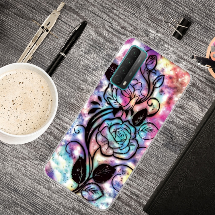 

For Huawei P Smart 2021 Shockproof Painted Transparent TPU Protective Case(Starry Rose)