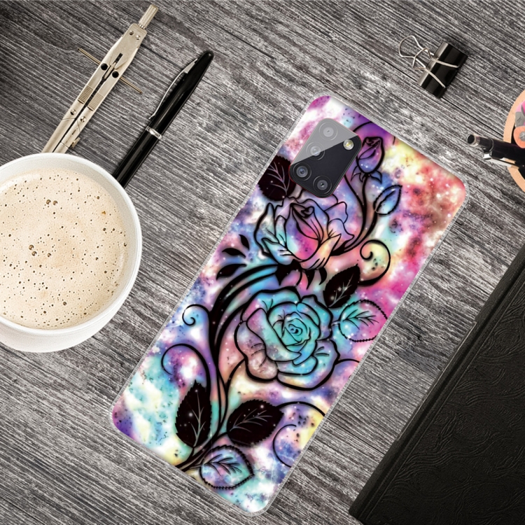 

For Samsung Galaxy A41 Shockproof Painted Transparent TPU Protective Case(Starry Rose)