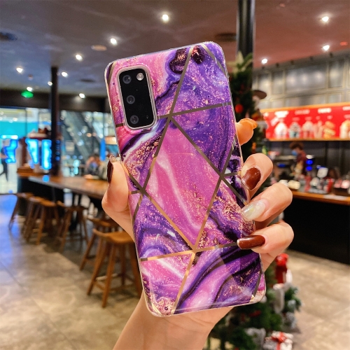 

For Samsung Galaxy S20 Plus Splicing Marble Pattern Gilding TPU Protective Case(Purple)