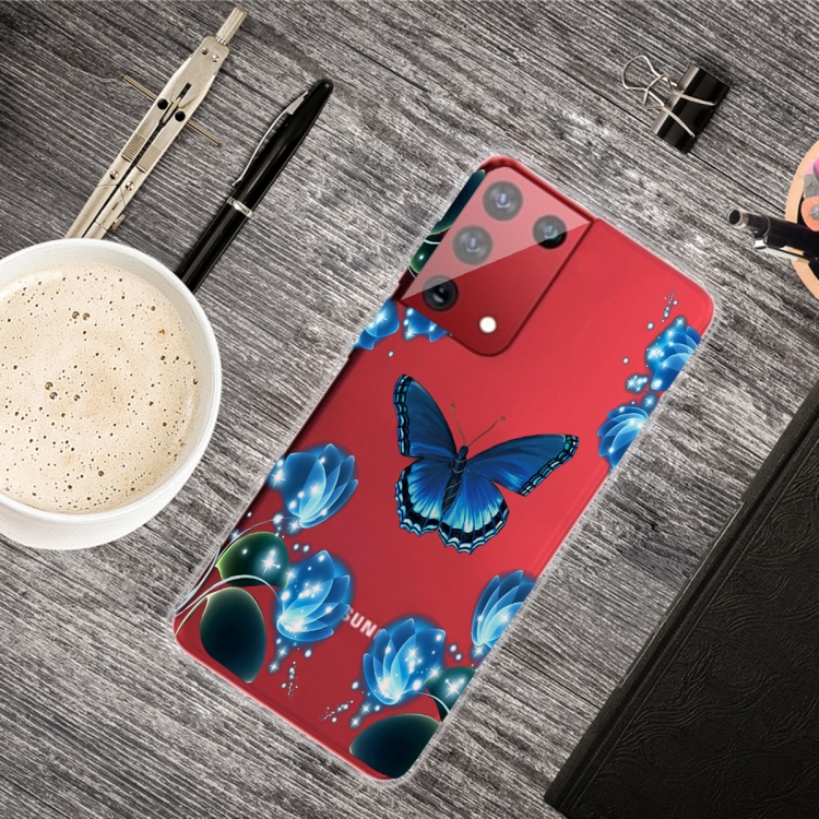 

For Samsung Galaxy S21 Ultra 5G Shockproof Painted Transparent TPU Protective Case(Dream Butterfly)