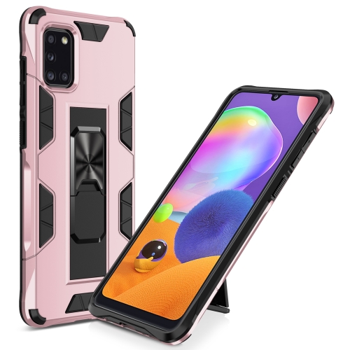 

For Samsung Galaxy A31 Soldier Armor Shockproof TPU + PC Magnetic Protective Case with Holder(Rose Gold)