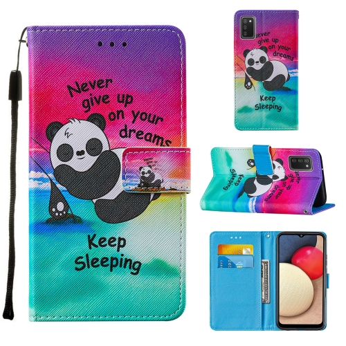 

For Samsung Galaxy A02s US Version Cross Texture Painting Pattern Horizontal Flip Leather Case with Holder & Card Slots & Wallet & Lanyard(Sleeping Panda)