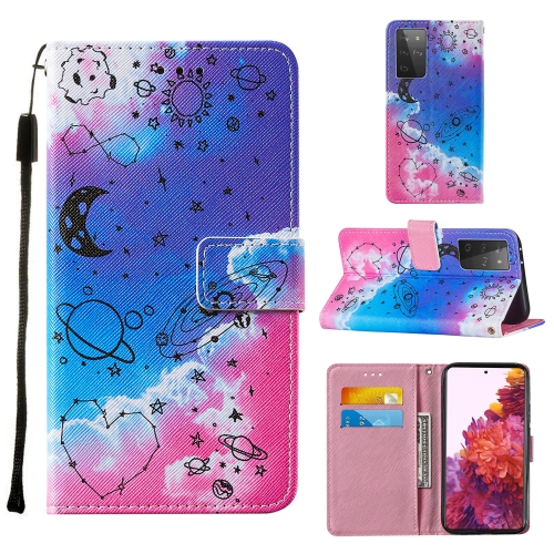 

For Samsung Galaxy S30 Ultra Cross Texture Painting Pattern Horizontal Flip Leather Case with Holder & Card Slots & Wallet & Lanyard(Love Universe)