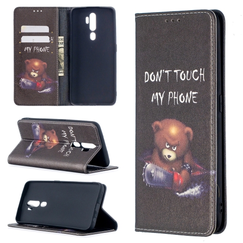 

For OPPO A5 (2020) Colored Drawing Pattern Invisible Magnetic Horizontal Flip PU Leather Case with Holder & Card Slots & Wallet(Bear)