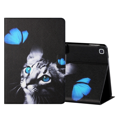 

For Samsung Galaxy Tab S6 Lite P610/P615 Colored Drawing Horizontal Flip Leather Case with Holder & Card Slots(Butterfly Cat)