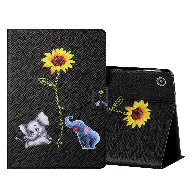 

For Amazon Kindle Fire HD7 2015 / 2017 / 2019 Colored Drawing Horizontal Flip Leather Case with Holder & Card Slots(Elephant)