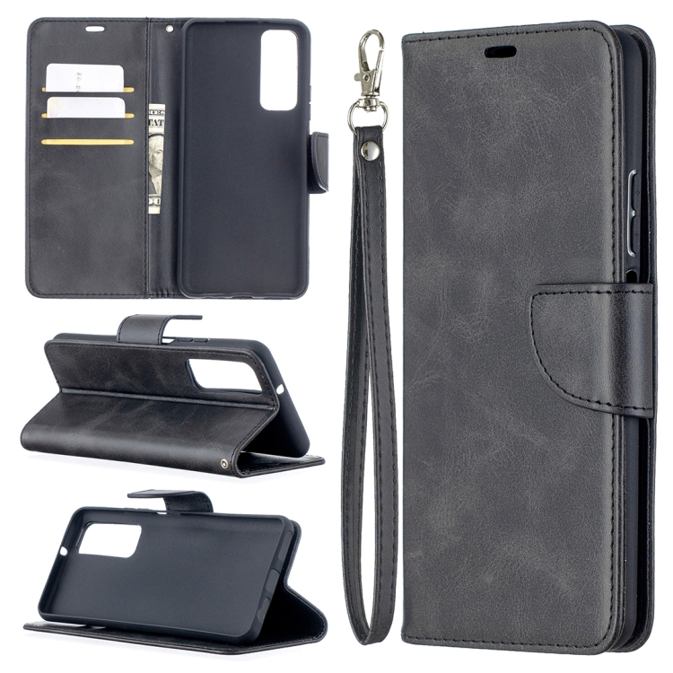 

For Huawei P smart 2021 / Y7a Retro Lambskin Texture Pure Color Horizontal Flip PU Leather Case with Holder & Card Slots & Wallet & Lanyard(Black)